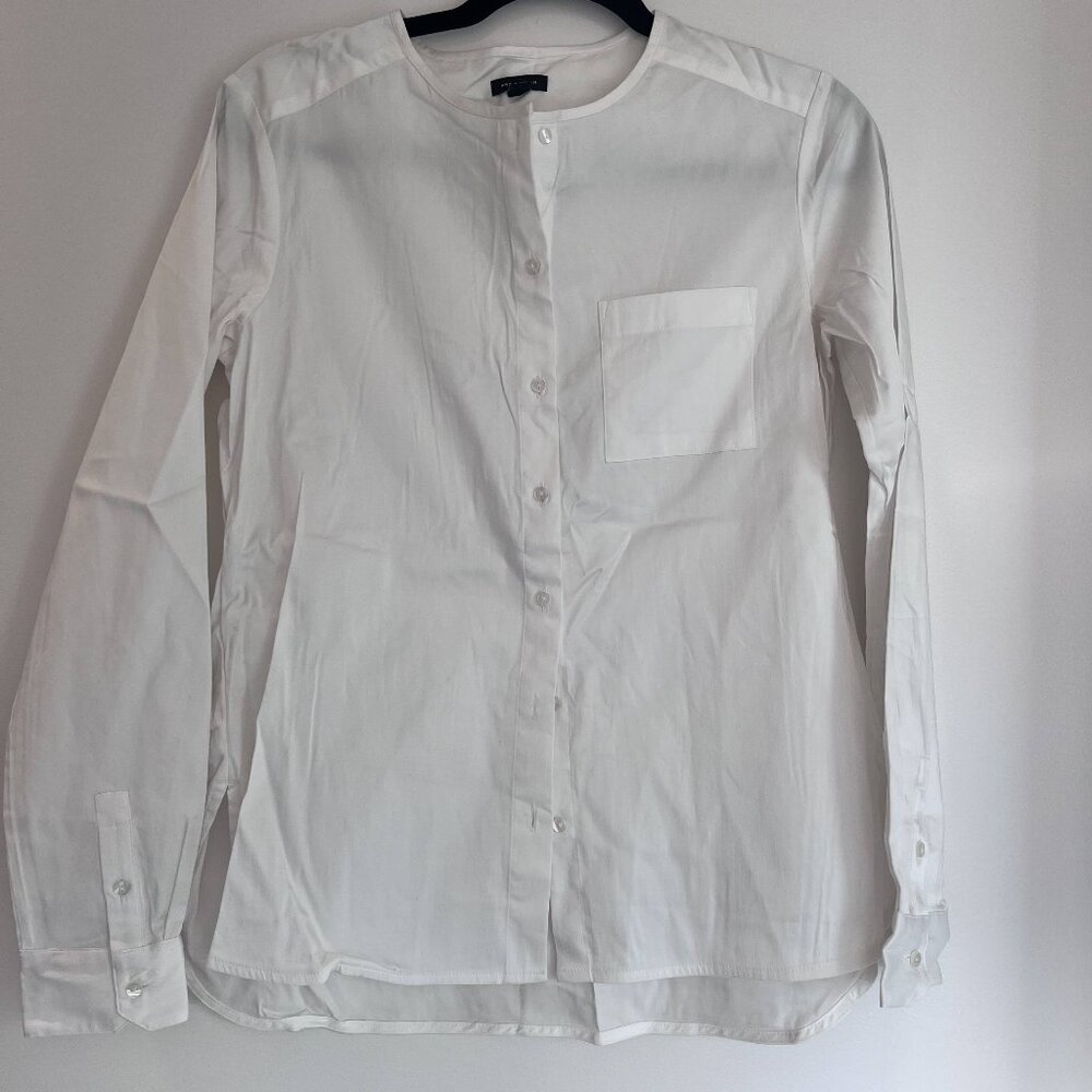 Collarless button-down blouse